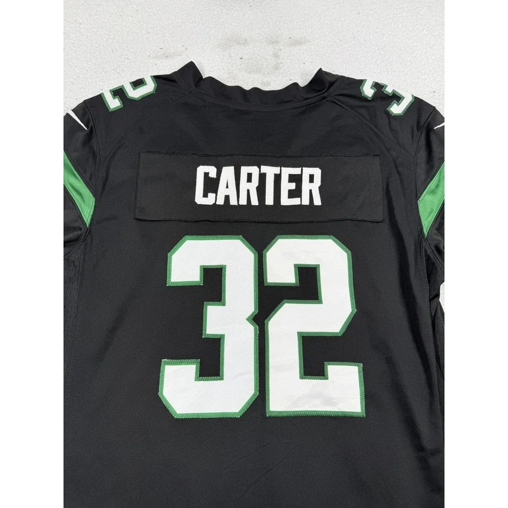 New York Jets Football Jersey Mens Medium Black NFL Nike Carter 32 On Field
